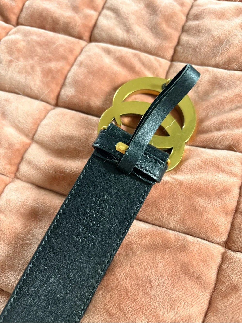 Black Leather Belt with Gold Double-G Style Buckle